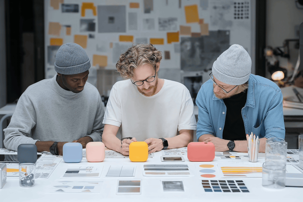 Executive strategy conversation in a light-filled workspace